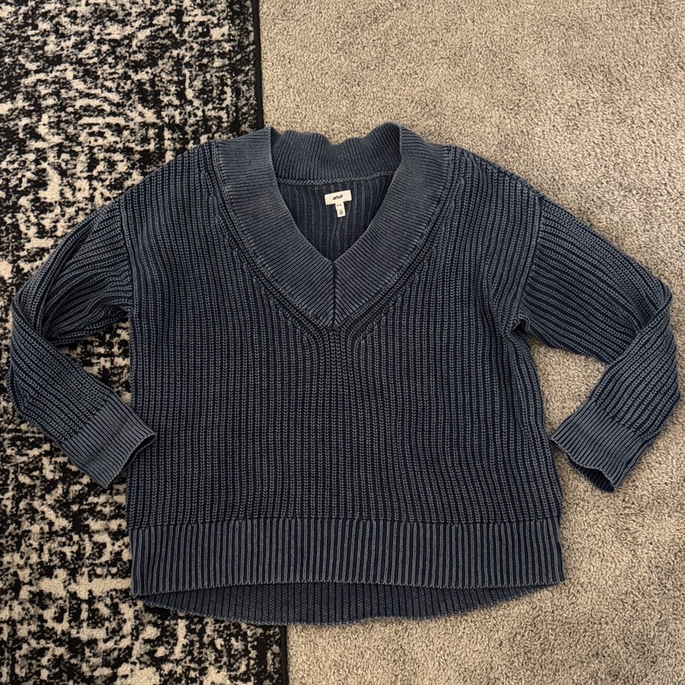 Aerie Deep Blue V-Neck Knit Sweater